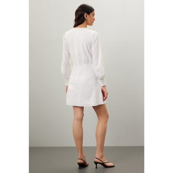 MICHAEL KORS White Long Sleeve Crewneck Linen Tie Front Mini Dress Size Medium - Picture 3 of 11